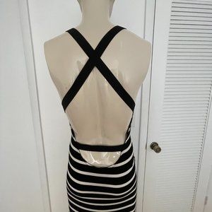 Bebe very low back black & white striped long dress, Sz S/M